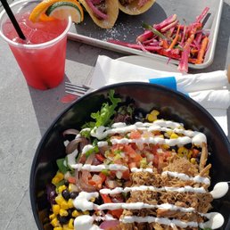 Pork rice/salad bowl, pork tacos Pork rice/salad bowl, pork tacos