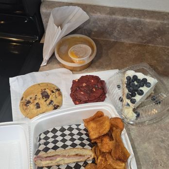 Panini Bread and Grill - Ham and cheese panini with their house chips, chicken tortilla soup, blueberry cheesecake, chocolate chip and red velvet cookie - Sandwiches Near Me - Glendale, Arizona Panini Bread and Grill - Ham and cheese panini with their house chips, chicken tortilla soup, blueberry cheesecake, chocolate chip and red velvet cookie - Sandwiches Near Me - Glendale, Arizona