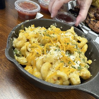 Almighty Pit BBQ - Mac & Cheese, with plump, ridged, curvy elbows. Great !! - Barbeque Near Me - Lawrenceville, Georgia Almighty Pit BBQ - Mac & Cheese, with plump, ridged, curvy elbows. Great !! - Barbeque Near Me - Lawrenceville, Georgia