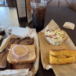 Brisket, Cole slaw, cornbread Brisket, Cole slaw, cornbread