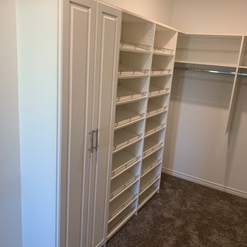 Custom Closet Systems - Left side with a large dresser and shoe rack. - Home Organization Near Me - Las Vegas, Nevada Custom Closet Systems - Left side with a large dresser and shoe rack. - Home Organization Near Me - Las Vegas, Nevada