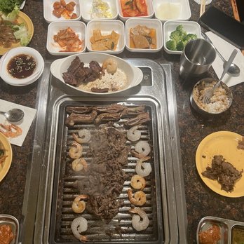 Miega Restaurant - La Gal Bi Short Ribs, shrimp, Bulgogi, Chap Chae and banchan. - Korean Near Me - Cleveland, Ohio