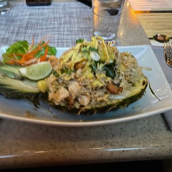 Bamboo Penny's - Fresh pineapple fried rice with chicken at Bamboo Penny's in Leawood, KS - Thai Near Me - Leawood, Kansas Bamboo Penny's - Fresh pineapple fried rice with chicken at Bamboo Penny's in Leawood, KS - Thai Near Me - Leawood, Kansas