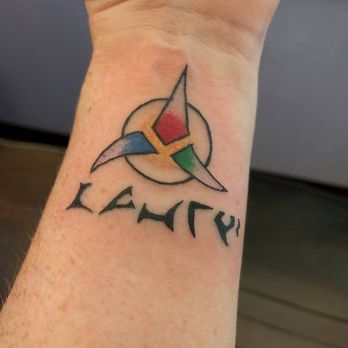 Heathen Ink - tlhIngan maH! :) Klingon trefoil w/ original series inspired colors & the Klingon word SuvwI' which means warrior. - Tattoo Near Me - Brookfield, Illinois