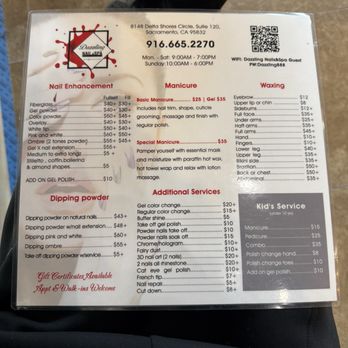 Dazzling Nails and Spa - Menu front  December 2025 - Nail Salons Near Me - Sacramento, California