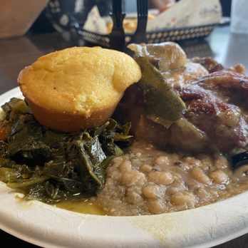 Billy Jacks BBQ - Thursday's special-Turkey wings over rice and collard greens topped with gravy and a side of cornbread - Barbeque Near Me - Jacksonville, Florida Billy Jacks BBQ - Thursday's special-Turkey wings over rice and collard greens topped with gravy and a side of cornbread - Barbeque Near Me - Jacksonville, Florida