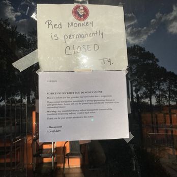 Vegan N Out - Notice saying Red Monkey is permanently closed - Vegan Near Me - Houston, Texas Vegan N Out - Notice saying Red Monkey is permanently closed - Vegan Near Me - Houston, Texas