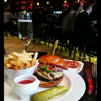 The Gage - Venison Burger w/a side of applewood smoked bacon & bellini w/nectar on the side. - New American Near Me - Chicago, Illinois The Gage - Venison Burger w/a side of applewood smoked bacon & bellini w/nectar on the side. - New American Near Me - Chicago, Illinois