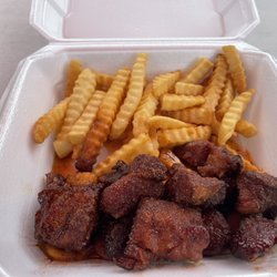 Farmer Browns Meat N Eat Fire Pit BBQ - Burnt Ends. Wife loved them