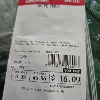 Food Bazaar Supermarket - Price paid for headed lox - Grocery Near Me - Douglaston, New York