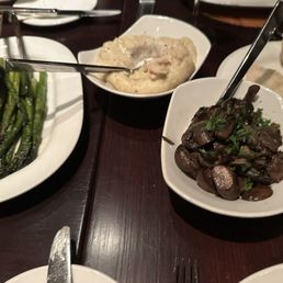 Asparagus, lobster mashed potato, mushrooms.