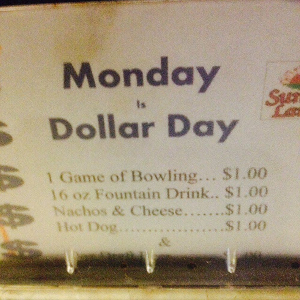 Sunset Lanes - Bottom also says $1.00 10oz. Draft Beers for Monday - Bowling Near Me - Pekin, Illinois Sunset Lanes - Bottom also says $1.00 10oz. Draft Beers for Monday - Bowling Near Me - Pekin, Illinois