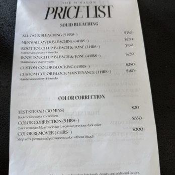 The M Salon - Price list 12/2025 - Hair Salons Near Me - Huntington Beach, California The M Salon - Price list 12/2025 - Hair Salons Near Me - Huntington Beach, California
