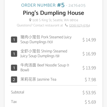 Ping's Dumpling House - Final Order - Dim Sum Near Me - Seattle, Washington