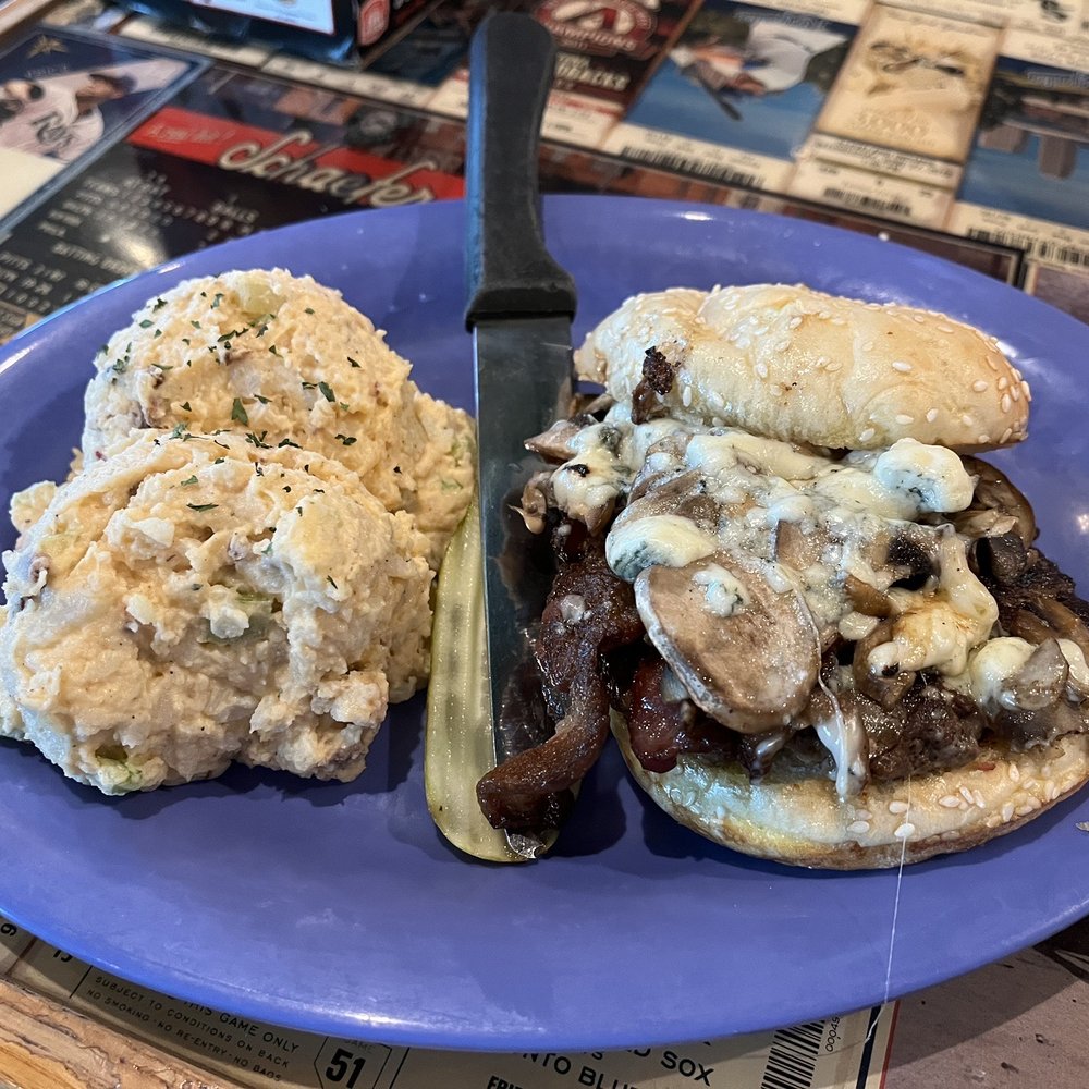 Fun Gut burger with Special Side, Buffalo Potato Salad Fun Gut burger with Special Side, Buffalo Potato Salad