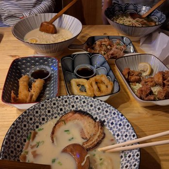 3 Little Pigs Ramen - thick miso noodles+ chasu, bamboo, woodear & green onions. shrimp&squid tempura, chicken karaage, takoyaki balls,shoyu ramen&miso ramen - Ramen Near Me - Katy, Texas