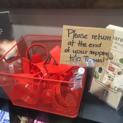 Starbucks - They offer drink holders for your shopping basket. Nice.