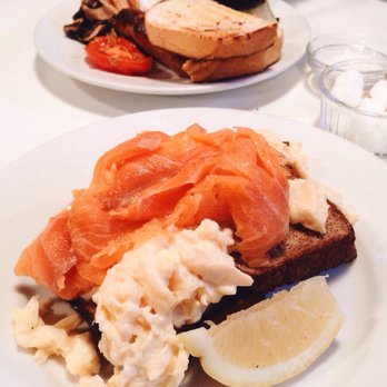 J+A Café - Smoked salmon and scrambled eggs on top of Irish soda bread - Coffee & Tea Near Me - London, XGL