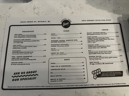 Menu photo 7 Norm's Diner Detroit, MI