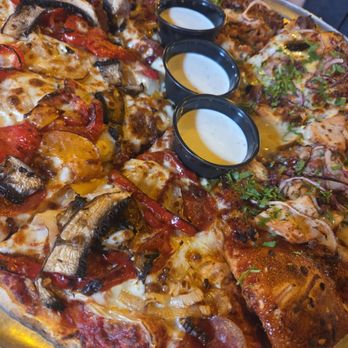 Base Camp Pizza - Half Base Camp & Half BBQ chicken pizza - Pizza Near Me - South Lake Tahoe, California