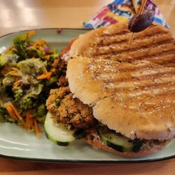 Cafe Sol - Falafel panini and broccoli slaw