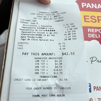Panadería España Repostería - Wrong bill - Bakeries Near Me - Carolina, Puerto Rico