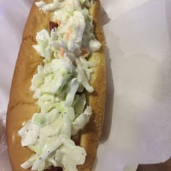 Dog People Franks & Frites - Dog with slaw, siracha, and bacon (really, it's there. Under the slaw)