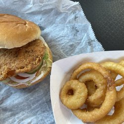 Depot Dairy - Spicy chicken sandwich, onion rings