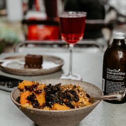 Ændrè - Pumpkin risotto (vegan) / Vegan chocolate brownie/ drinks