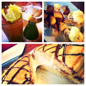 Engine Company No. 3 - A Classic Bloody, Pulled Berkshire Pork Benedict with Roasted Potatoes and S'mores Pancake filled with homemade cream. - Venues & Event Spaces Near Me - Milwaukee, Wisconsin Engine Company No. 3 - A Classic Bloody, Pulled Berkshire Pork Benedict with Roasted Potatoes and S'mores Pancake filled with homemade cream. - Venues & Event Spaces Near Me - Milwaukee, Wisconsin