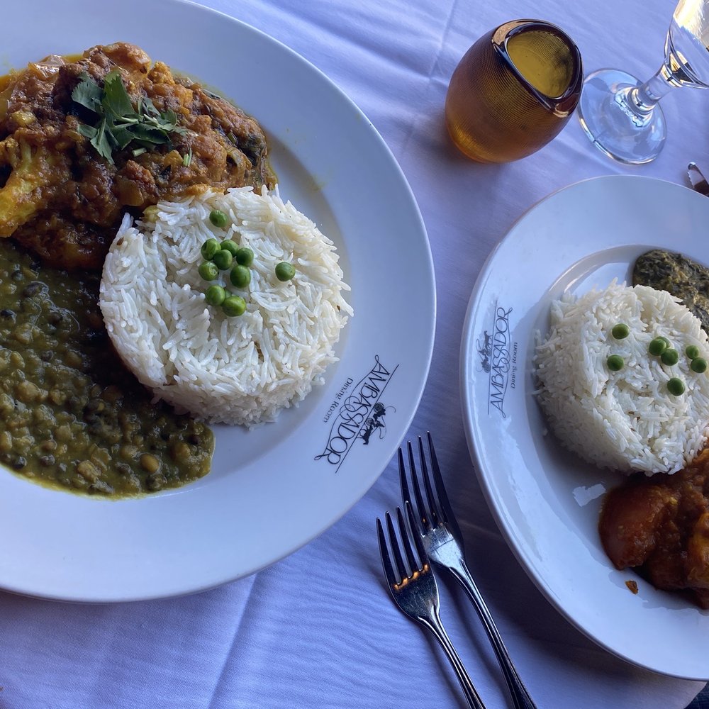 Ambassador Dining Room - Alu Gobi  with lentil and salmon with spinach - Indian Near Me - Baltimore, Maryland