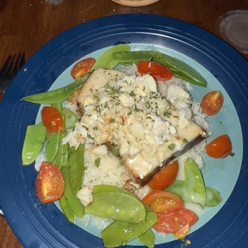 Tarpon's Table - GRILLED SWORDFISH W/ CRAB Jumbo Lump Blue Crab, Roasted Tomatoes, Snow Peas & Lemon Butter - New American Near Me - Red Hook, Virgin Islands