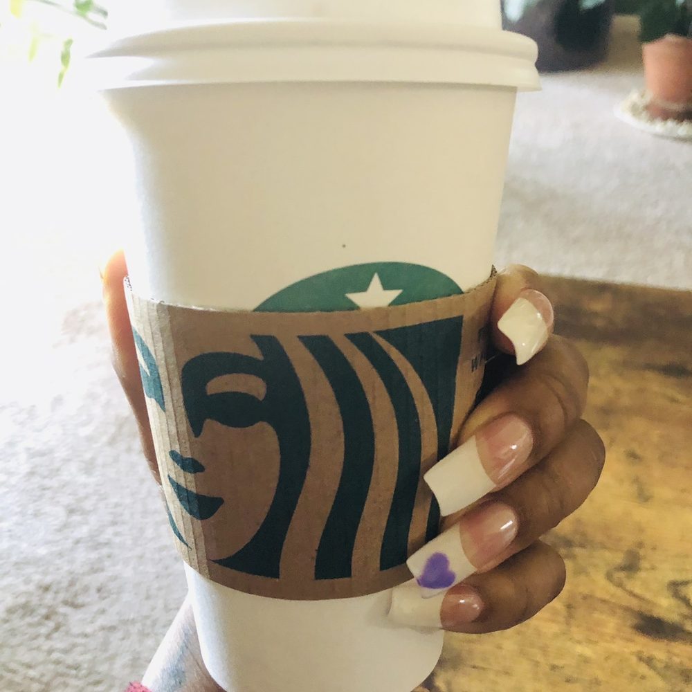 Square acrylic fill with Purple Heart accent.