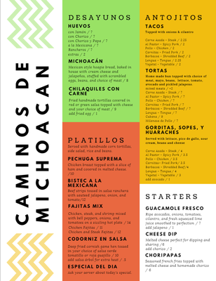 Menu photo 2 Caminos de Michoacan Memphis, TN