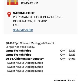 McDonald's - Receipt - Fast Food Near Me - Boca Raton, Florida