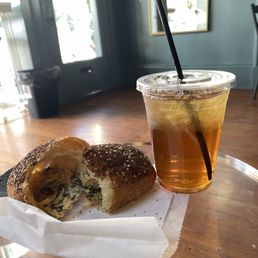 Spinach artichoke croissant & iced blackberry tea Spinach artichoke croissant & iced blackberry tea