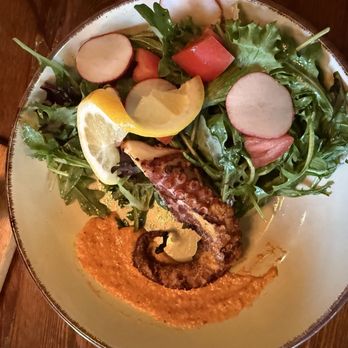 Tauro Cocina - Pulpo à la plancha (grilled octopus, Romesco, arugula, and lemon vinaigrette - Italian Near Me - Milwaukee, Wisconsin Tauro Cocina - Pulpo à la plancha (grilled octopus, Romesco, arugula, and lemon vinaigrette - Italian Near Me - Milwaukee, Wisconsin