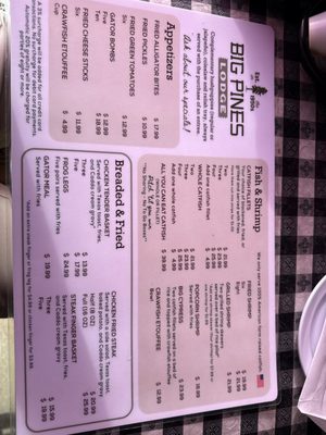 Menu photo 1 Big Pines Lodge Karnack, TX