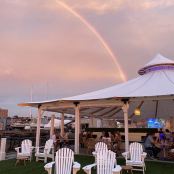 Pier 52 - The view behind us of the restaurant and a double rainbow - Seafood Near Me - Fall River, Massachusetts