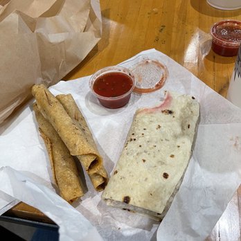 Mr G's - Been and cheese burrito on a homemade flour tortilla. Three plain rolled tacos. Next time get cheese and sour cream, - Mexican Near Me - Yuma, Arizona