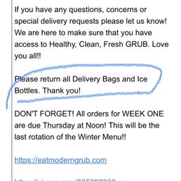 Request in delivery email to return the bags and bottles. Request in delivery email to return the bags and bottles.