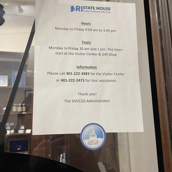 Rhode Island State House - Hours, tours, information posted outside the Visitor Center - Landmarks & Historical Buildings Near Me - Providence, Rhode Island