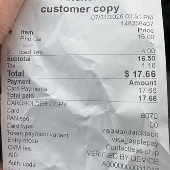 Pho Thien Vietnamese Kitchen - receipt - Vietnamese Near Me - Melbourne, Florida Pho Thien Vietnamese Kitchen - receipt - Vietnamese Near Me - Melbourne, Florida