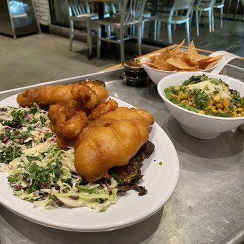 California Fish Grill - Fish and chips with kaleslaw and Brussels sprouts Street corn Chips and salsa - Seafood Near Me - San Jose, California California Fish Grill - Fish and chips with kaleslaw and Brussels sprouts Street corn Chips and salsa - Seafood Near Me - San Jose, California