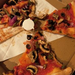 The crust was soggy and didn't hold the veggie well...the pizza slices fell apart.