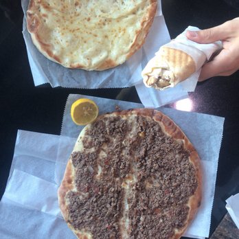 Golden Bakery - Cheese and meat manoosheh and chicken shawarma sandwich. Cheese manoosheh is on such thick bread. - Middle Eastern Near Me - Dearborn, Michigan Golden Bakery - Cheese and meat manoosheh and chicken shawarma sandwich. Cheese manoosheh is on such thick bread. - Middle Eastern Near Me - Dearborn, Michigan