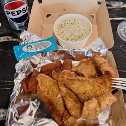 Let's Eat Soul Food - Fried flounder, hush puppies & cole slaw.