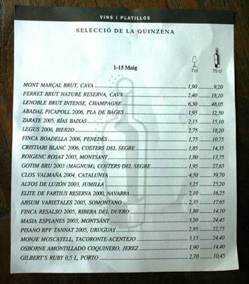 Menu photo 3 La Vinya del Senyor Barcelona, B Menu photo 3 La Vinya del Senyor Barcelona, B