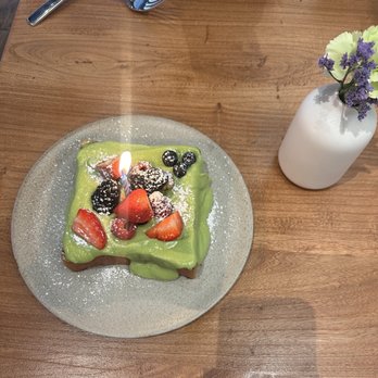 Between Us - Matcha and fruit French toast - Breakfast & Brunch Near Me - San Diego, California Between Us - Matcha and fruit French toast - Breakfast & Brunch Near Me - San Diego, California