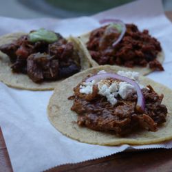 Guisados - Beef Steak Picado, Chicken Mole Poblano, and Pork Chorizo Tacos
